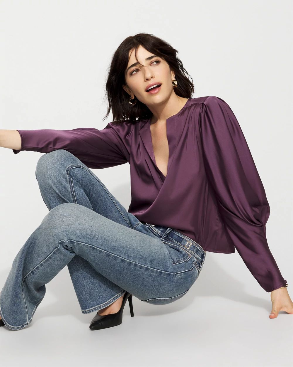 Pleated Sleeve Satin Blouse