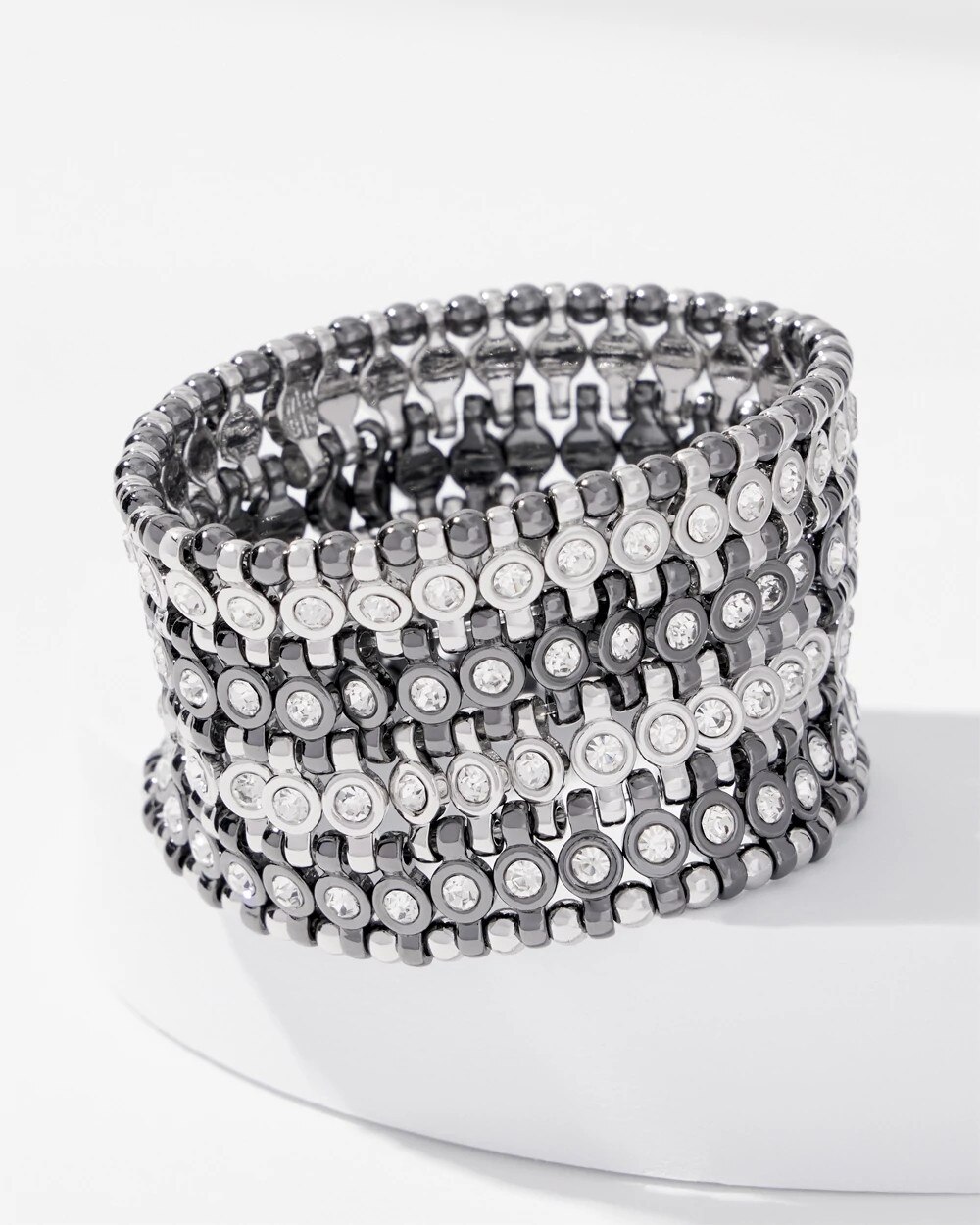 Hematite and Crystal Stretch Cuff Bracelet
