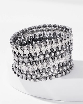 Hematite and Crystal Stretch Cuff Bracelet click to view larger image.