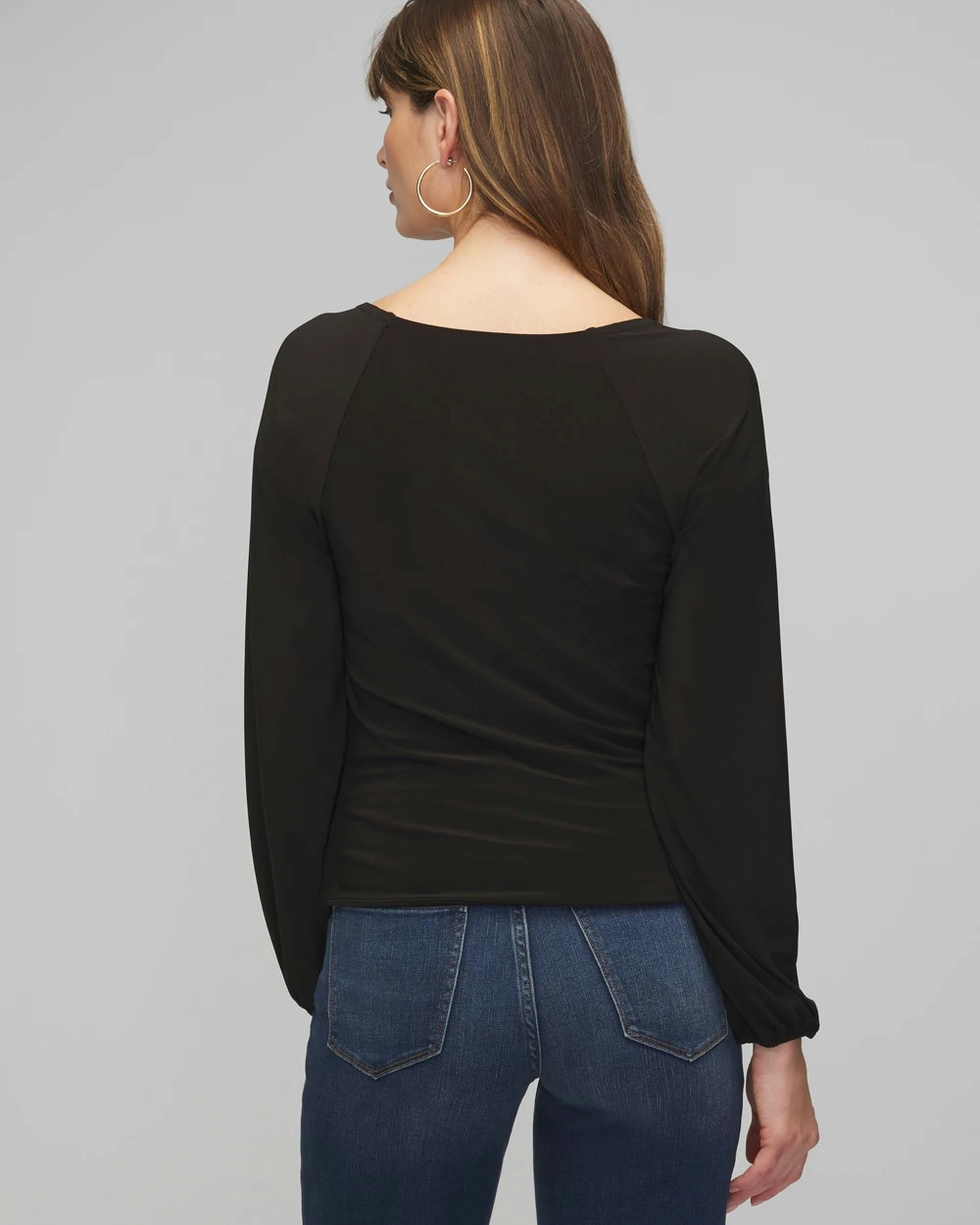 Shop White House Black Market Long Sleeve Ruched Chain Matte Jersey Top In Black