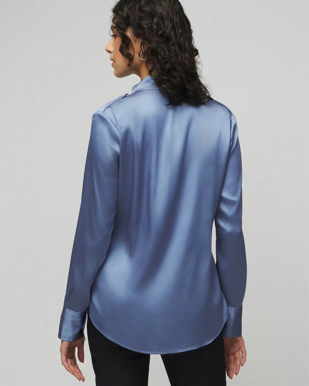 Shop White House Black Market Long Sleeve Collar Pocket Shirt In Light Blue