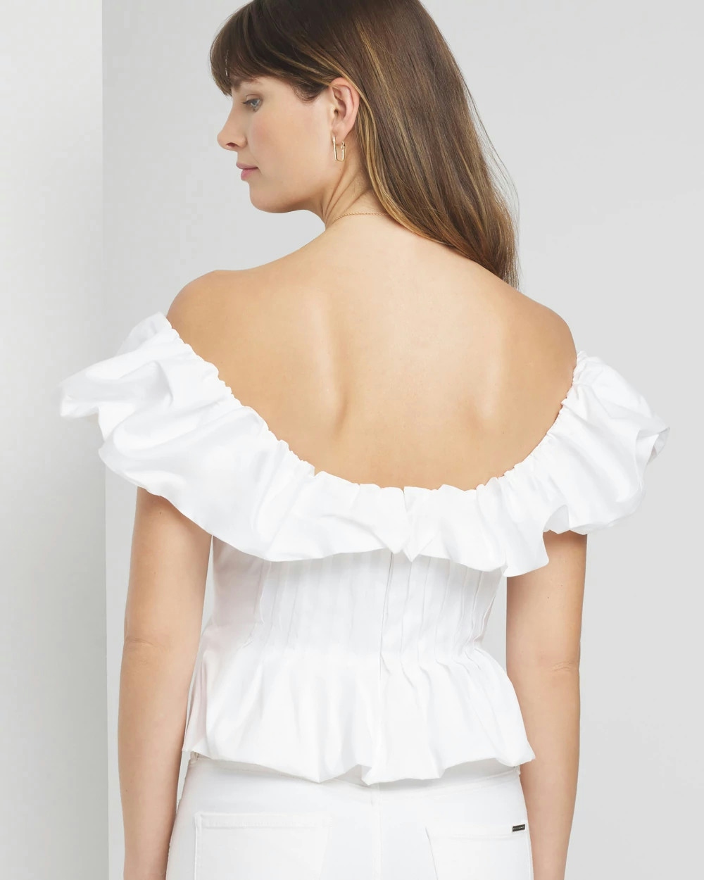 Shop White House Black Market Off-the-shoulder Drama Seamed Bustier Top In White