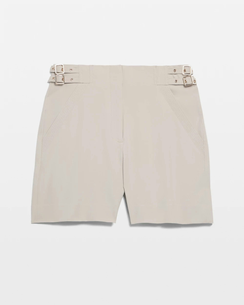 Shop White House Black Market Extra High-rise 5-inch Buckle-waist Shorts In Biscotti Beige