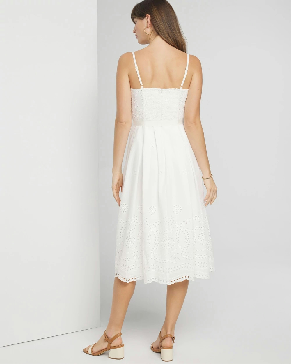 Shop White House Black Market Sleeveless Eyelet Midi Dress In White