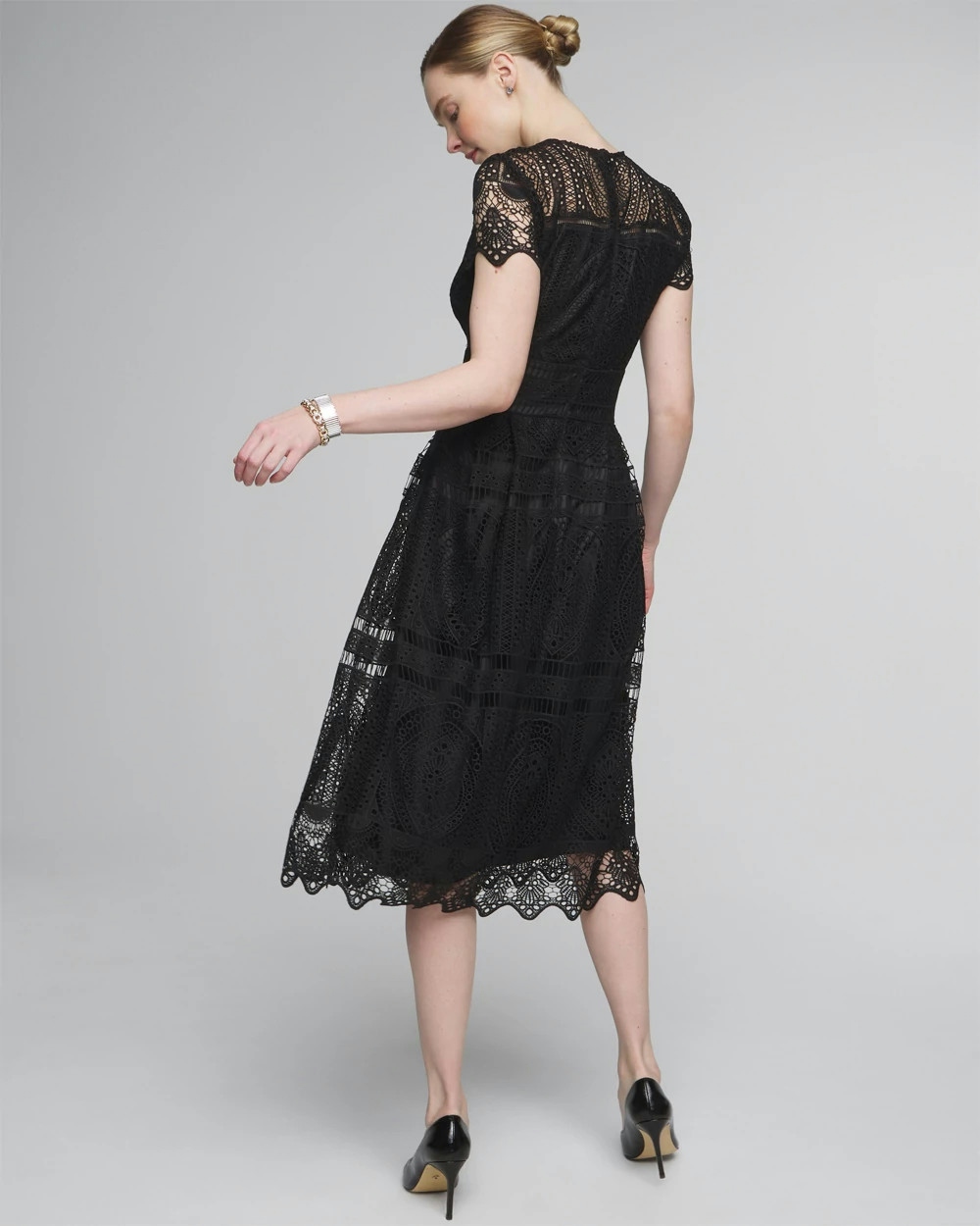 Shop White House Black Market Embroidered Lace Fit & Flare Dress In Black