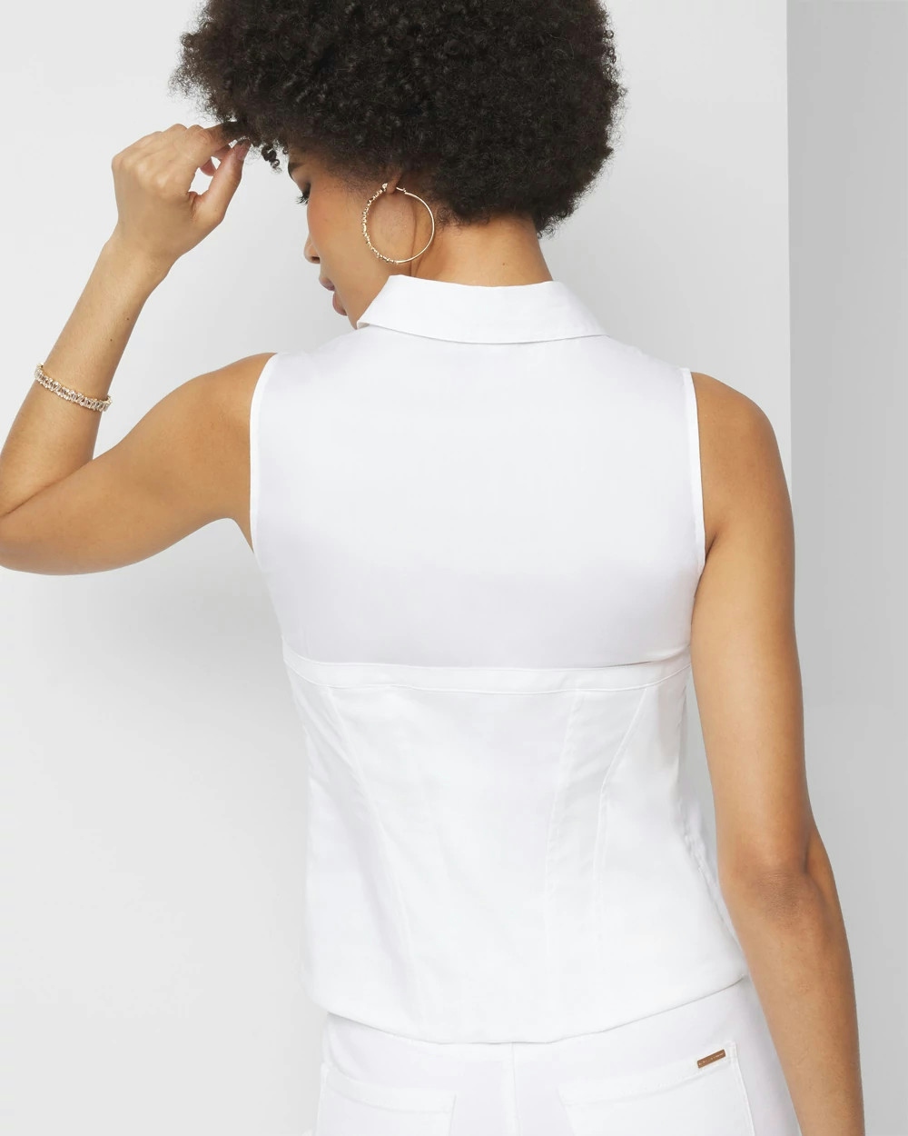 Shop White House Black Market Petite Sleeveless Poplin Corset Shirt In White
