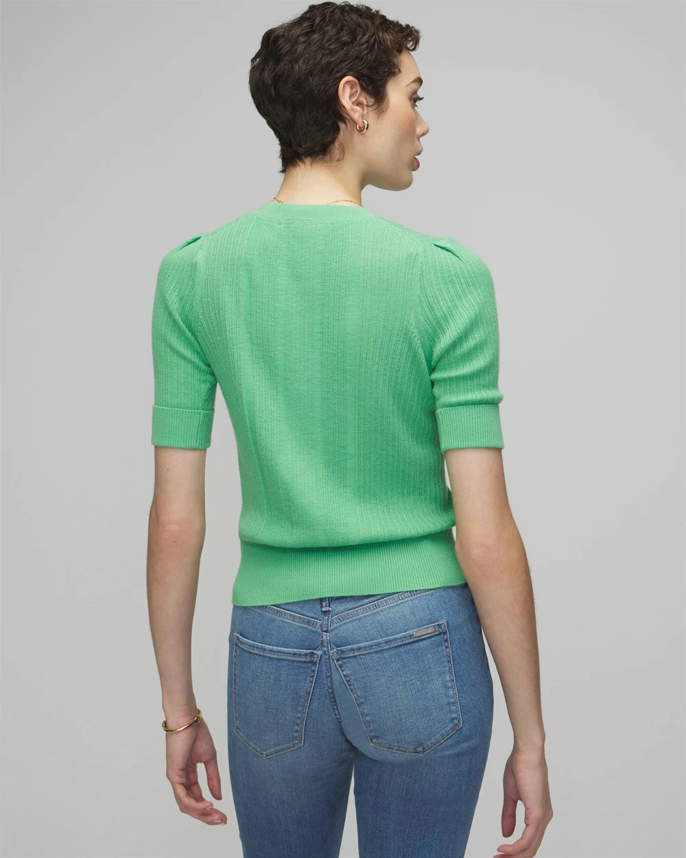 Shop White House Black Market Cashmere-blend Elbow-sleeve Sweater In Lush Jade