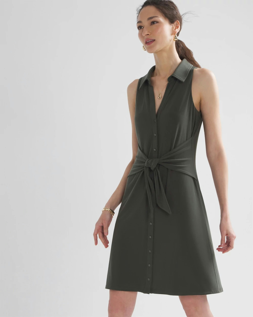 Shop White House Black Market Tie-front Dress In Olive Green