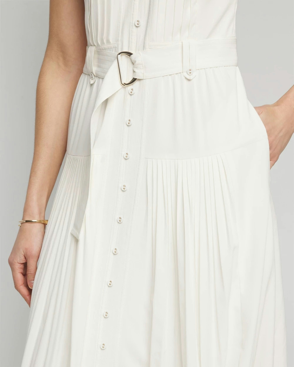 Shop White House Black Market Sleeveless Utility Collar Midi Dress In Ecru/white
