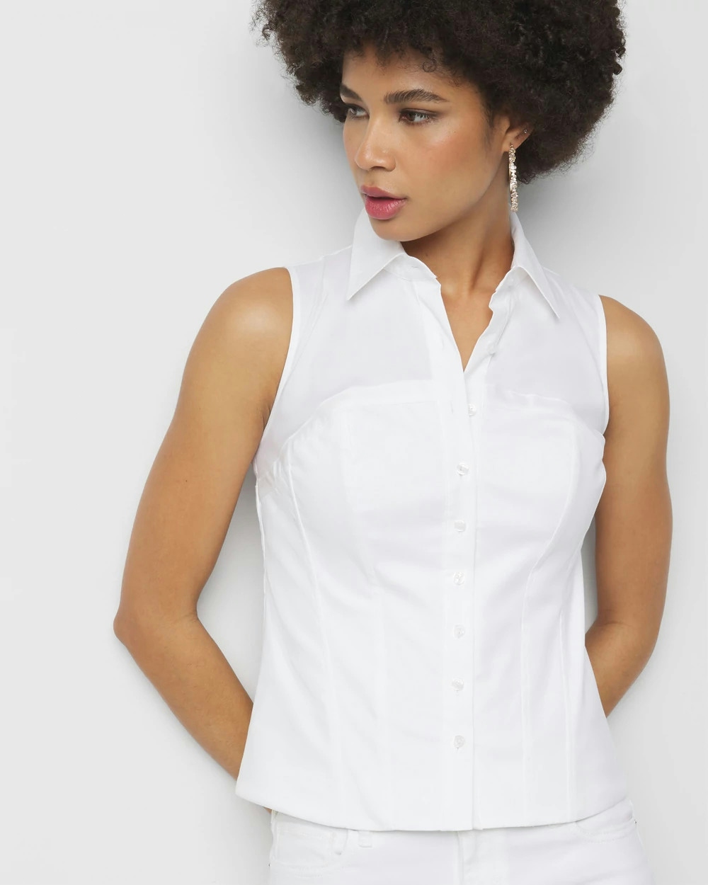 Shop White House Black Market Sleeveless Poplin Corset Shirt In White