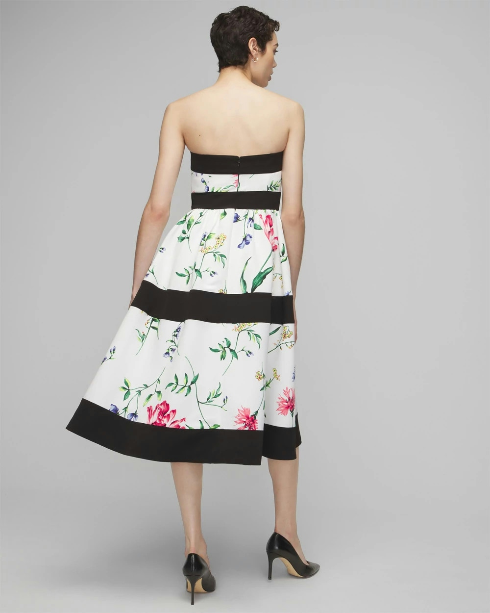 Shop White House Black Market Petite Strapless Floral Contrast Fit & Flare Dress In Springtime Ao Ecru
