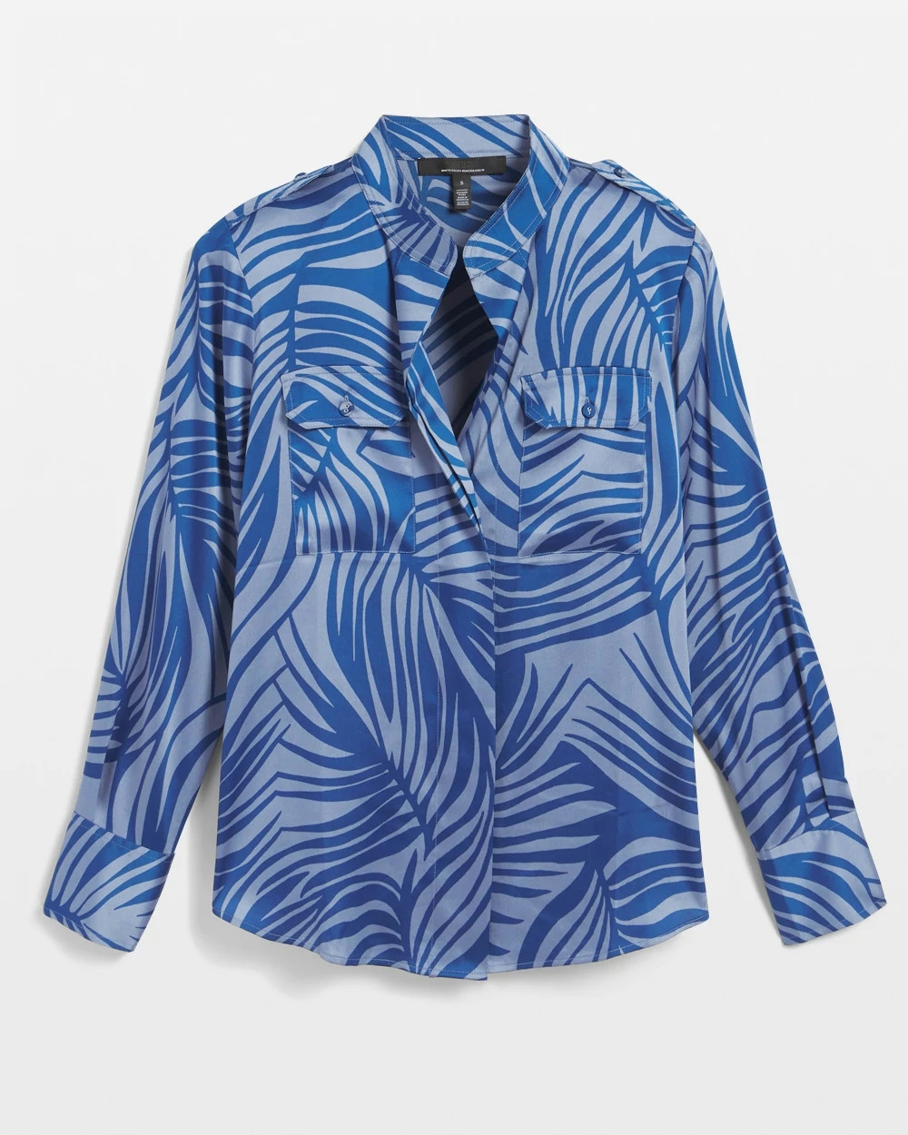 Shop White House Black Market Long Sleeve Collar Pocket Shirt In Palm Frond Denim Blue