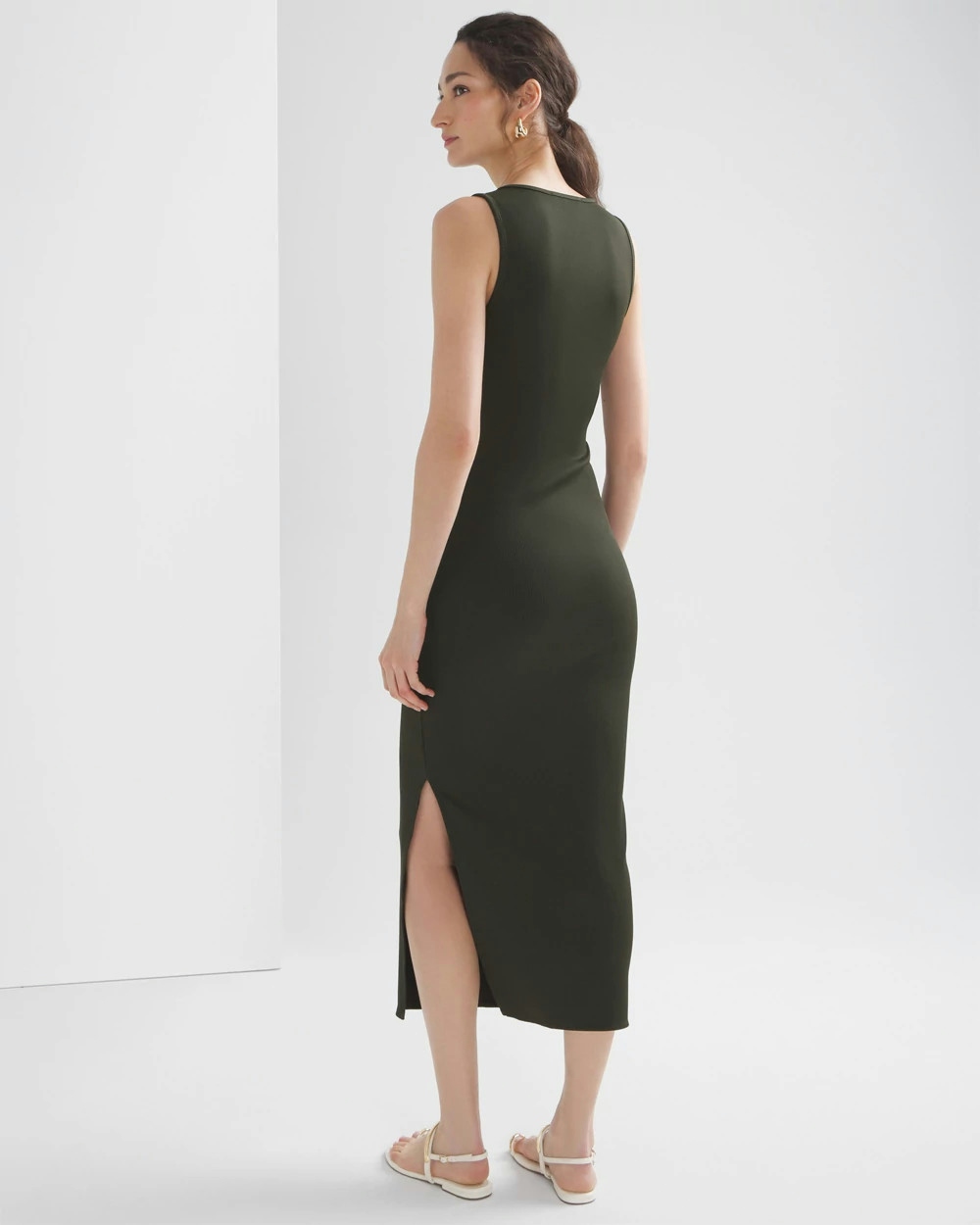 Shop White House Black Market Petite Ribbed Lace-up Dress In Olive Green