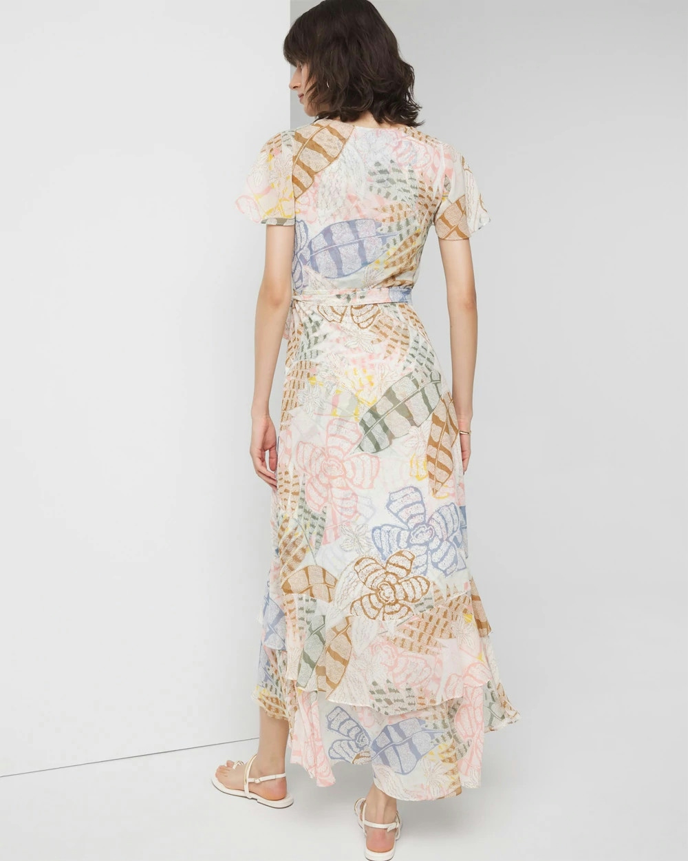 Shop White House Black Market Short Sleeve Flutter Wrap Midi Dress In Tropic Bliss Ecru