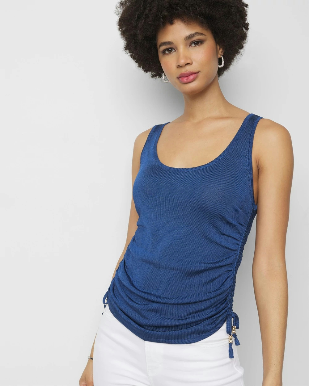 White House Black Market Mesh Cinched Tank Top In Endless Blue