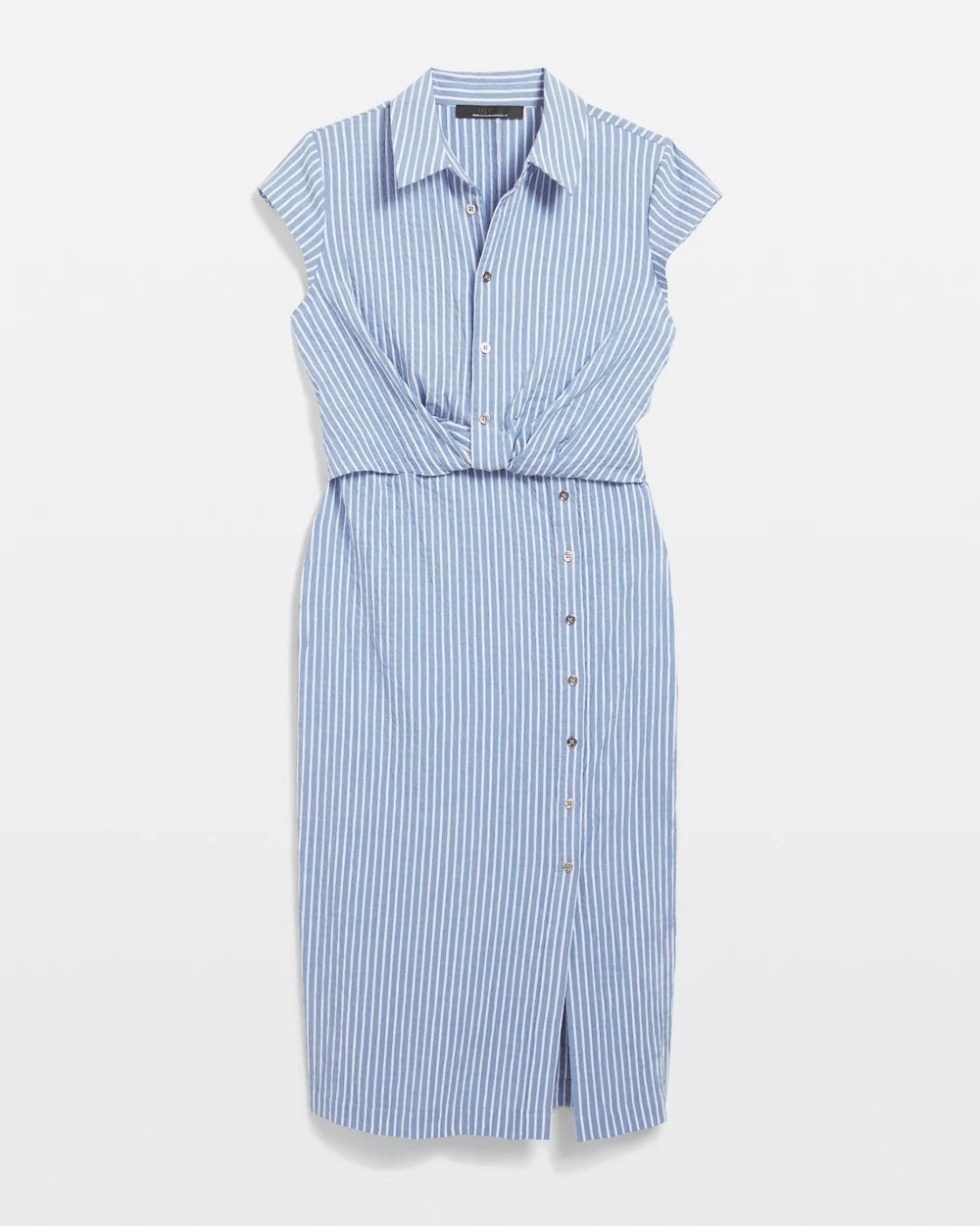 Shop White House Black Market Short Sleeve Button Detail Dress In Blue And White Yd Stripe
