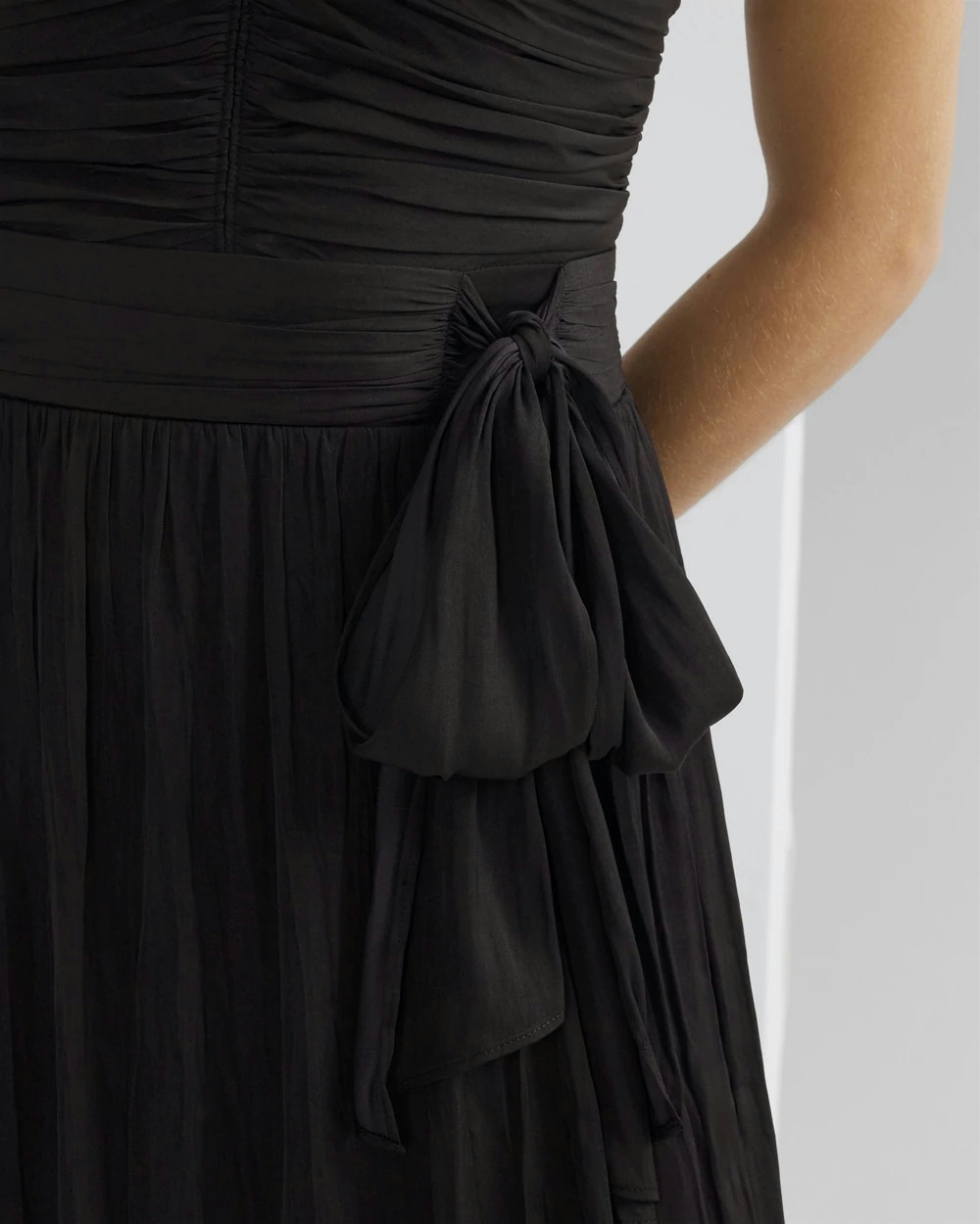 Shop White House Black Market Petite Strapless Pleated Tie-waist Dress In Black