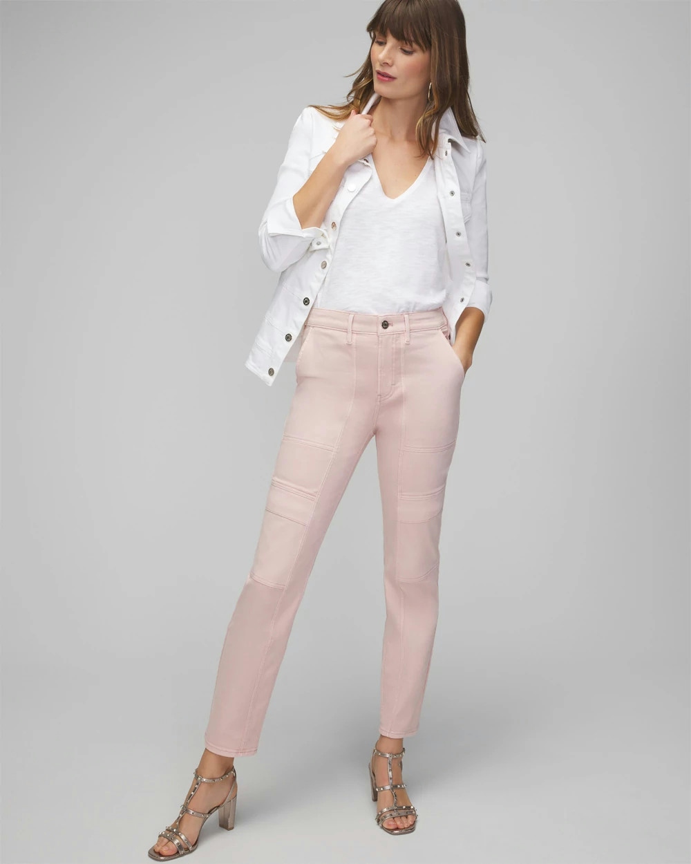 Shop White House Black Market High-rise Cargo Straight Jeans In Light Pink