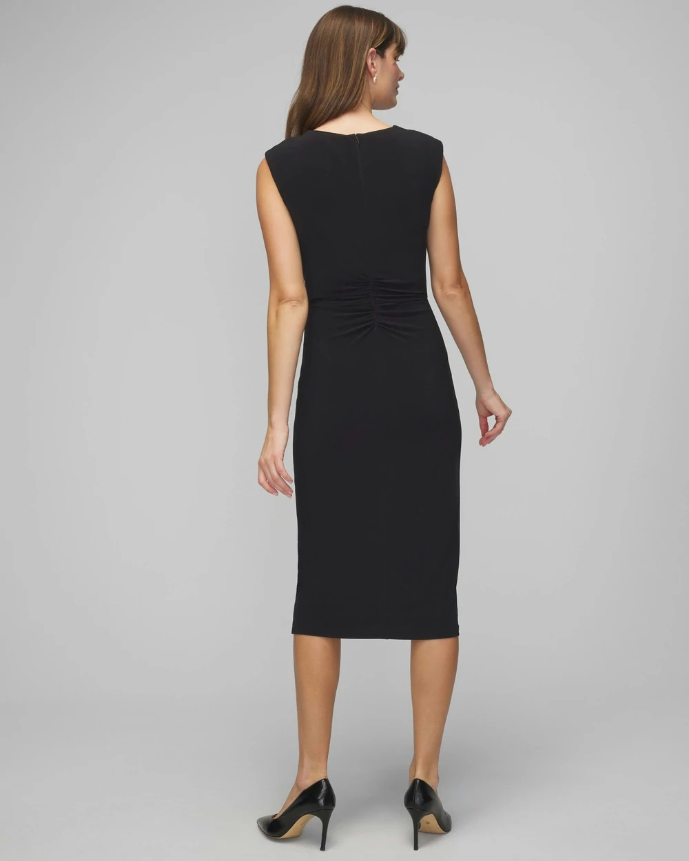 Shop White House Black Market Sleeveless Ruched Bodycon Midi Dress In Black