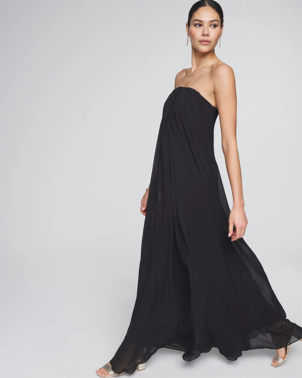 Shop White House Black Market Strapless Drape Gown In Black