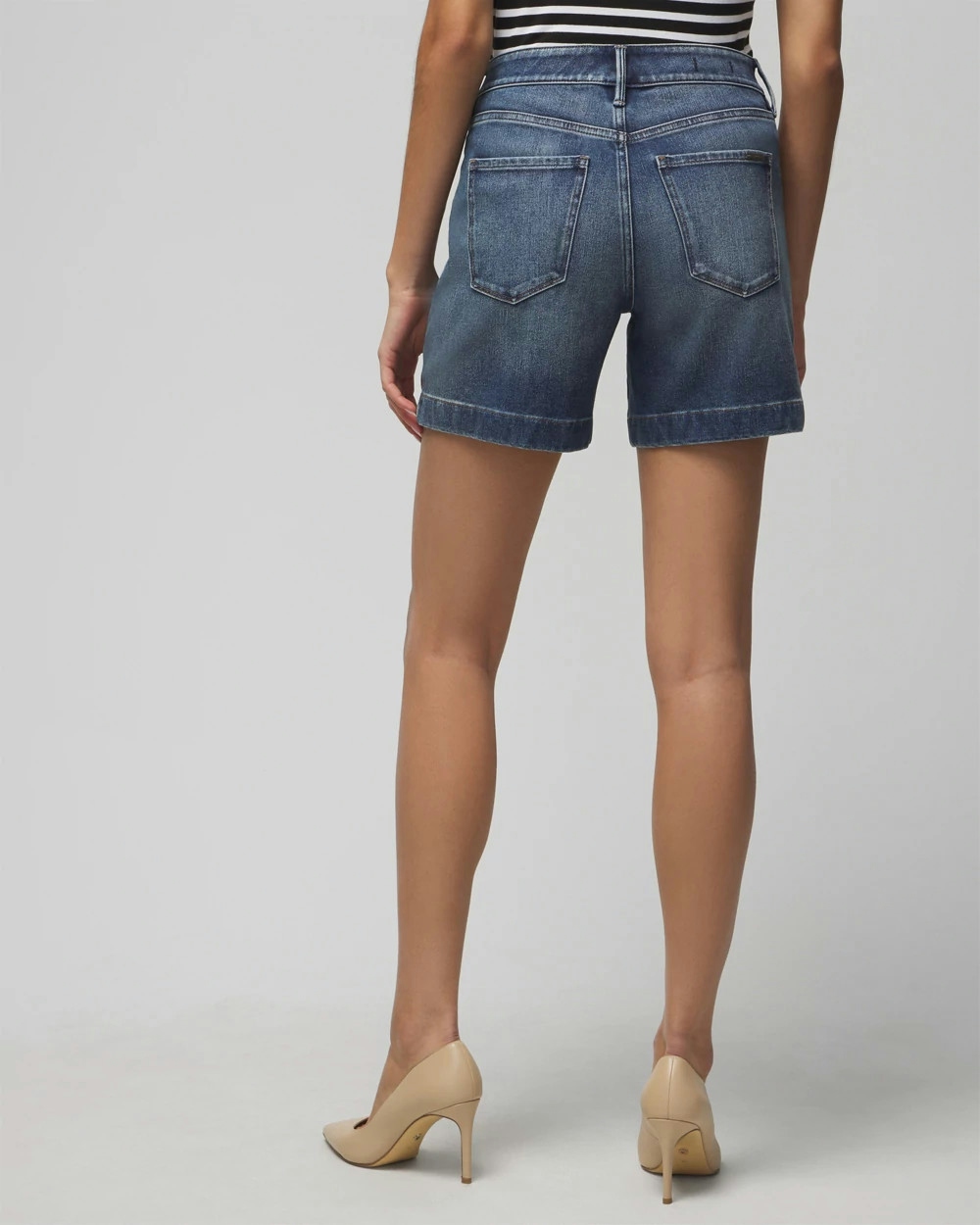 Shop White House Black Market High-rise Sculpt 5-inch Jean Shorts In Hickory Vintage
