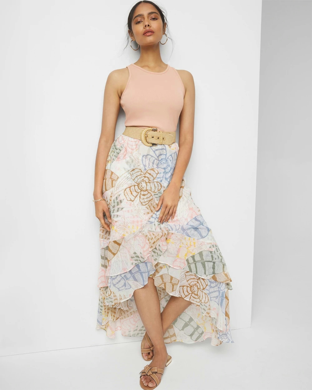 Shop White House Black Market Ruffle Wrap Skirt In Tropic Bliss Ecru