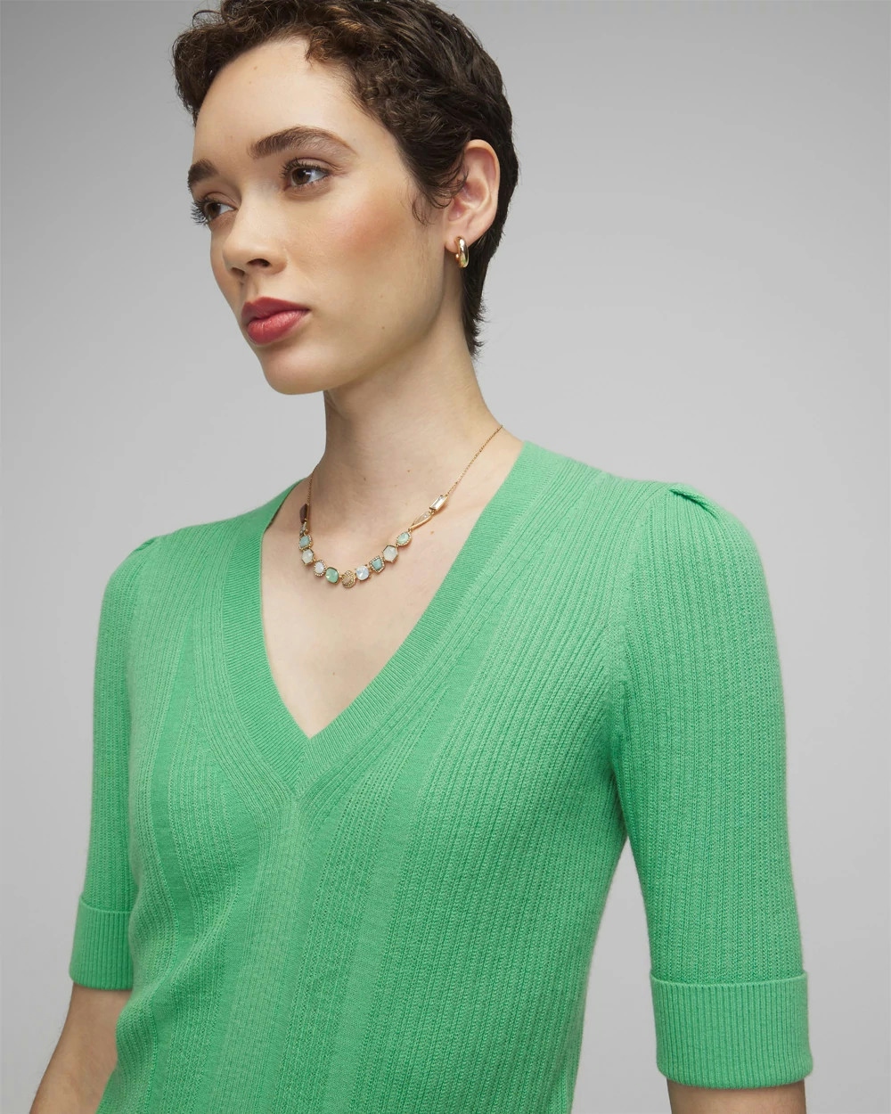 Shop White House Black Market Cashmere-blend Elbow-sleeve Sweater In Lush Jade