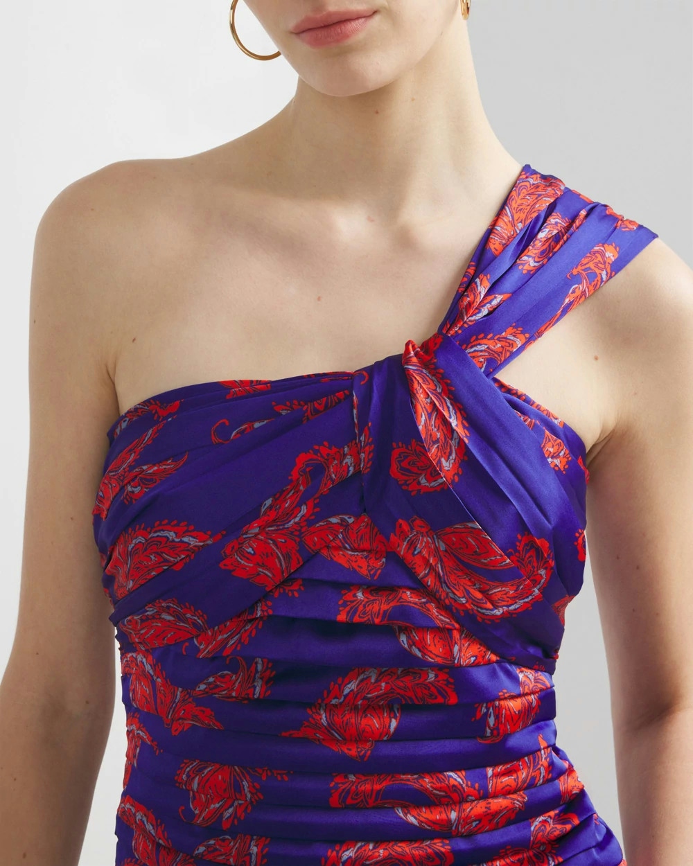 Shop White House Black Market One-shoulder Pleated Bustier Top In Mia Paisley Ao Sanctuary