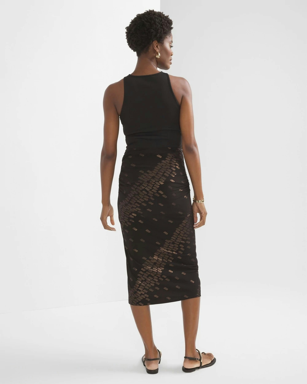Shop White House Black Market Ruched Seamed Midi Skirt In Block Trail Foil Black
