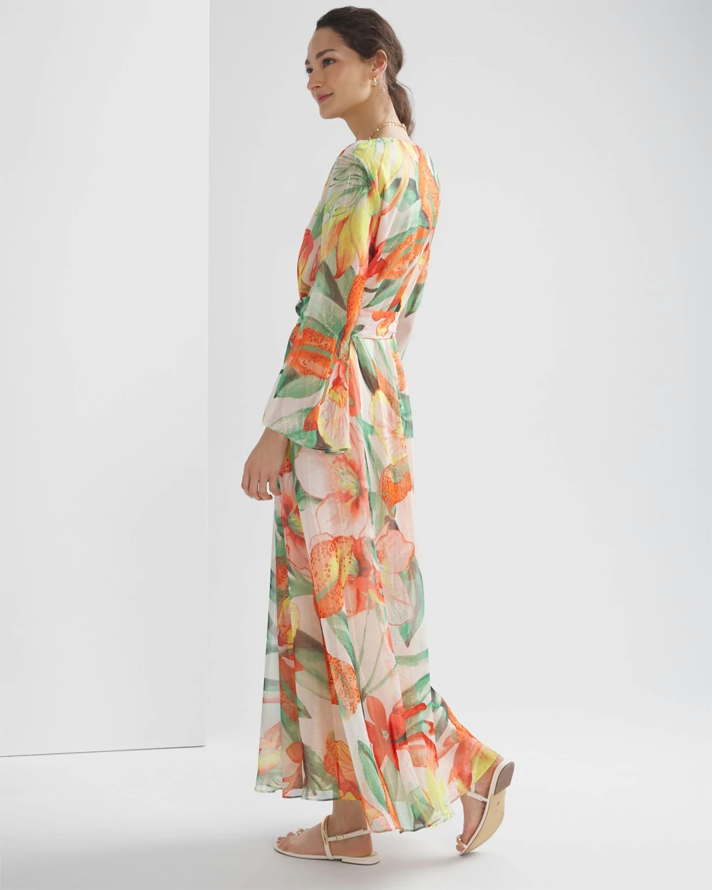 Shop White House Black Market Petite Drama Maxi Dress In Jungle Flower Xl Ecru
