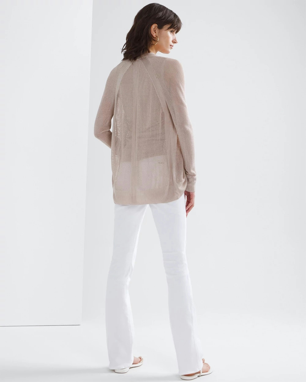 Shop White House Black Market Mesh Cinched Cardigan Sweater In Biscotti Beige
