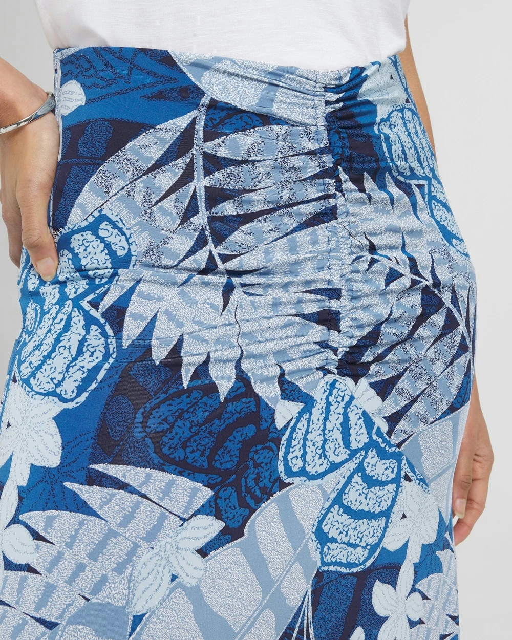 Shop White House Black Market Ruched Front Maxi Skirt In Tropic Bliss Endless Blue