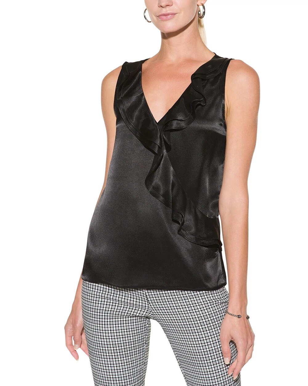 Outlet WHBM Surplice Ruffle Confetti Satin Shell | White House Black Market