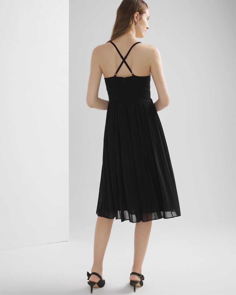 White House Black Market Sleeveless Pleated Bust Dress In Black