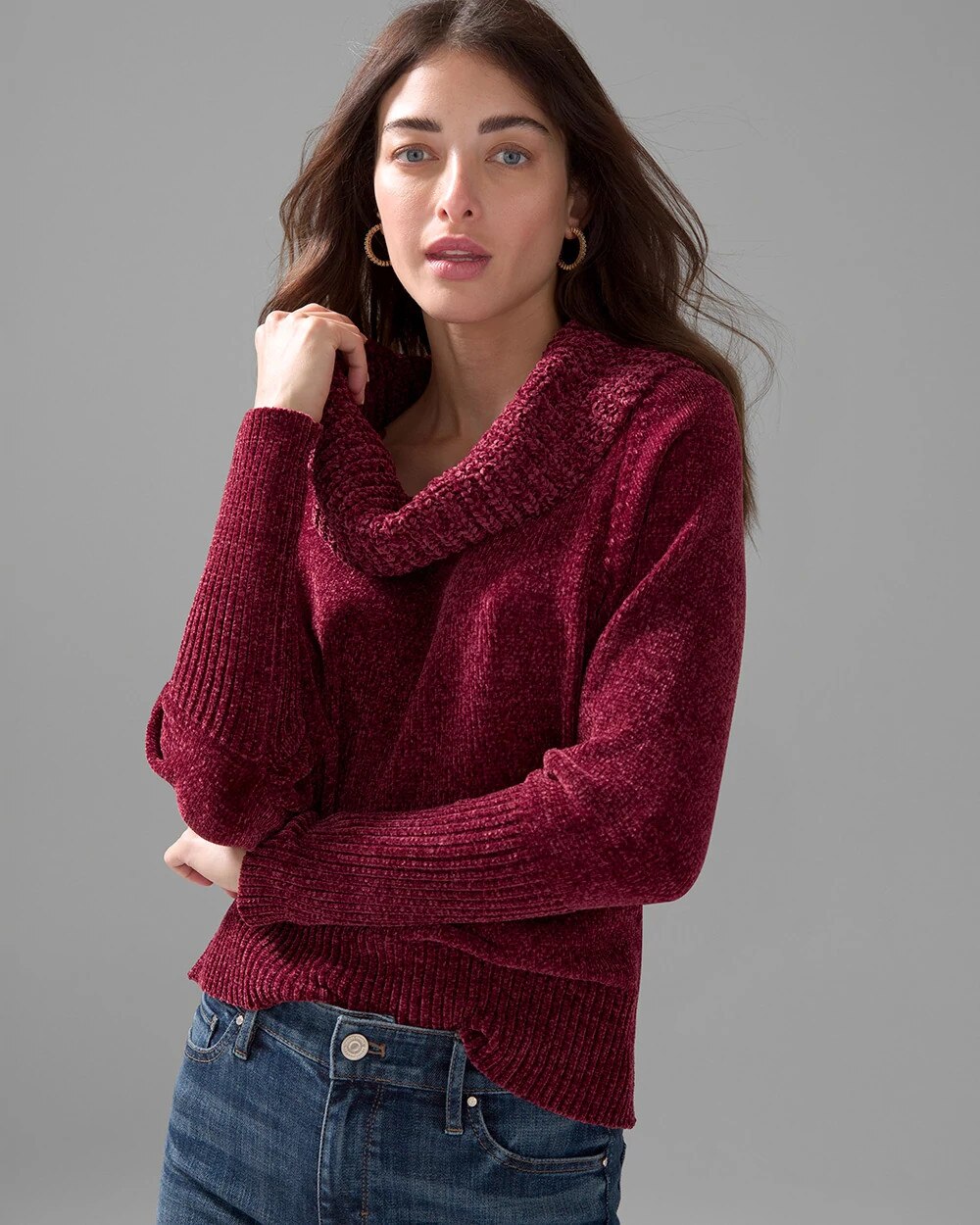 Cowl neck 2025 chenille sweater