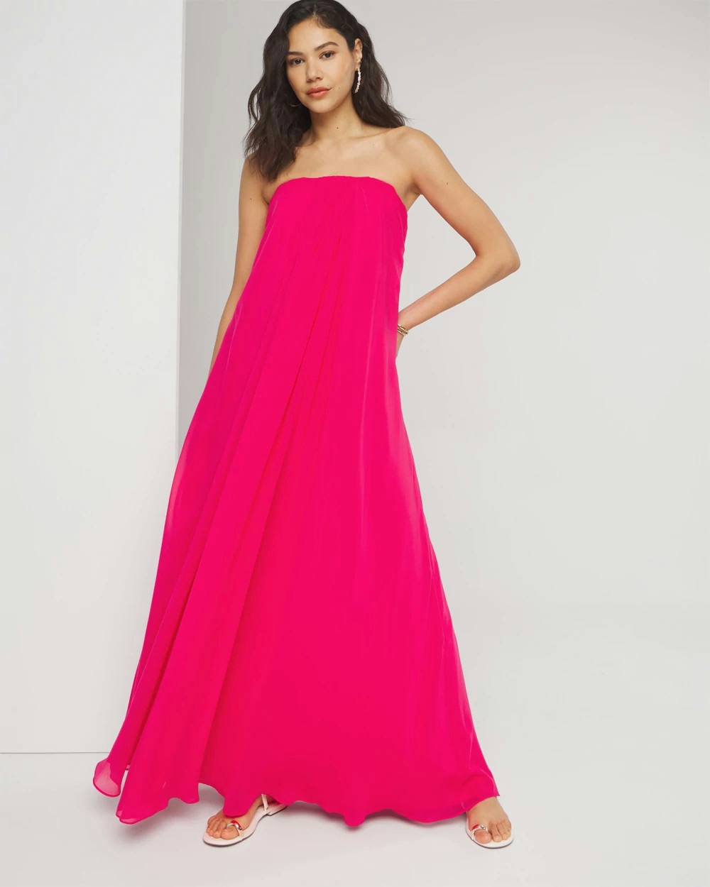 White House Black Market Strapless Drape Gown In Hot Pink