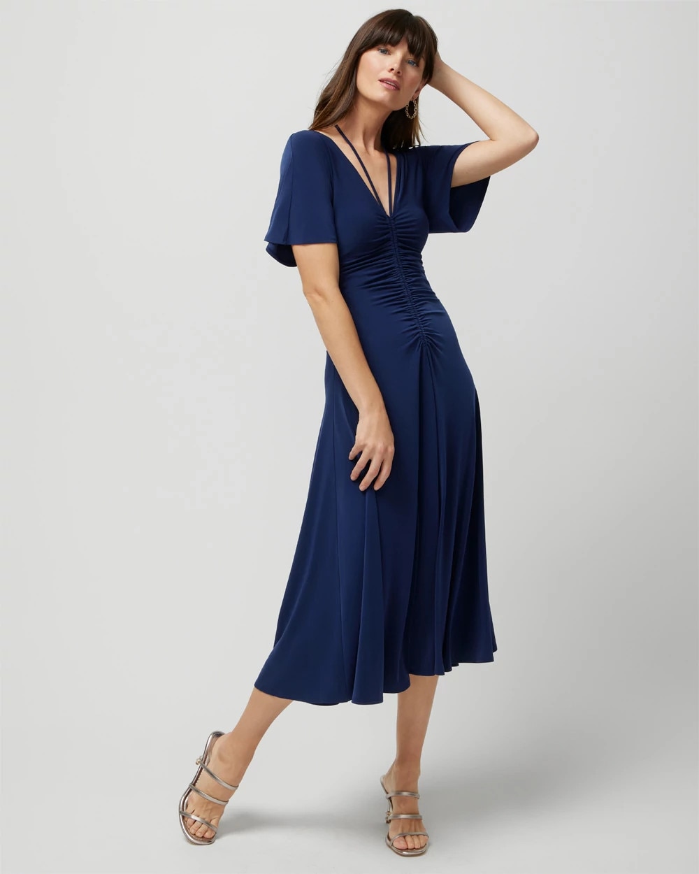 Short-Sleeve Ruched Front Midi Dress | White House Black Market