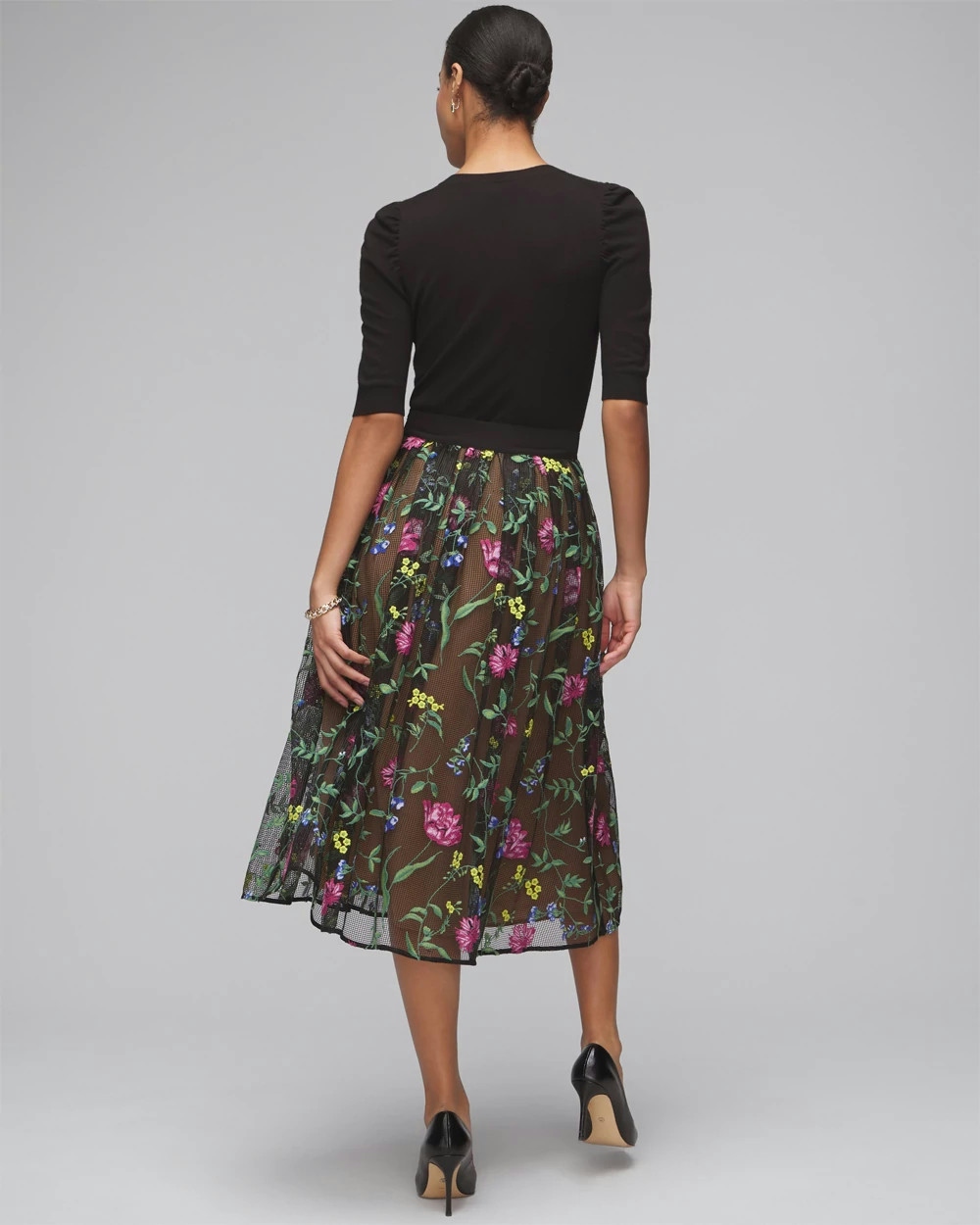 Shop White House Black Market Embroidered Fit & Flare Skirt In Springtime Embroidery