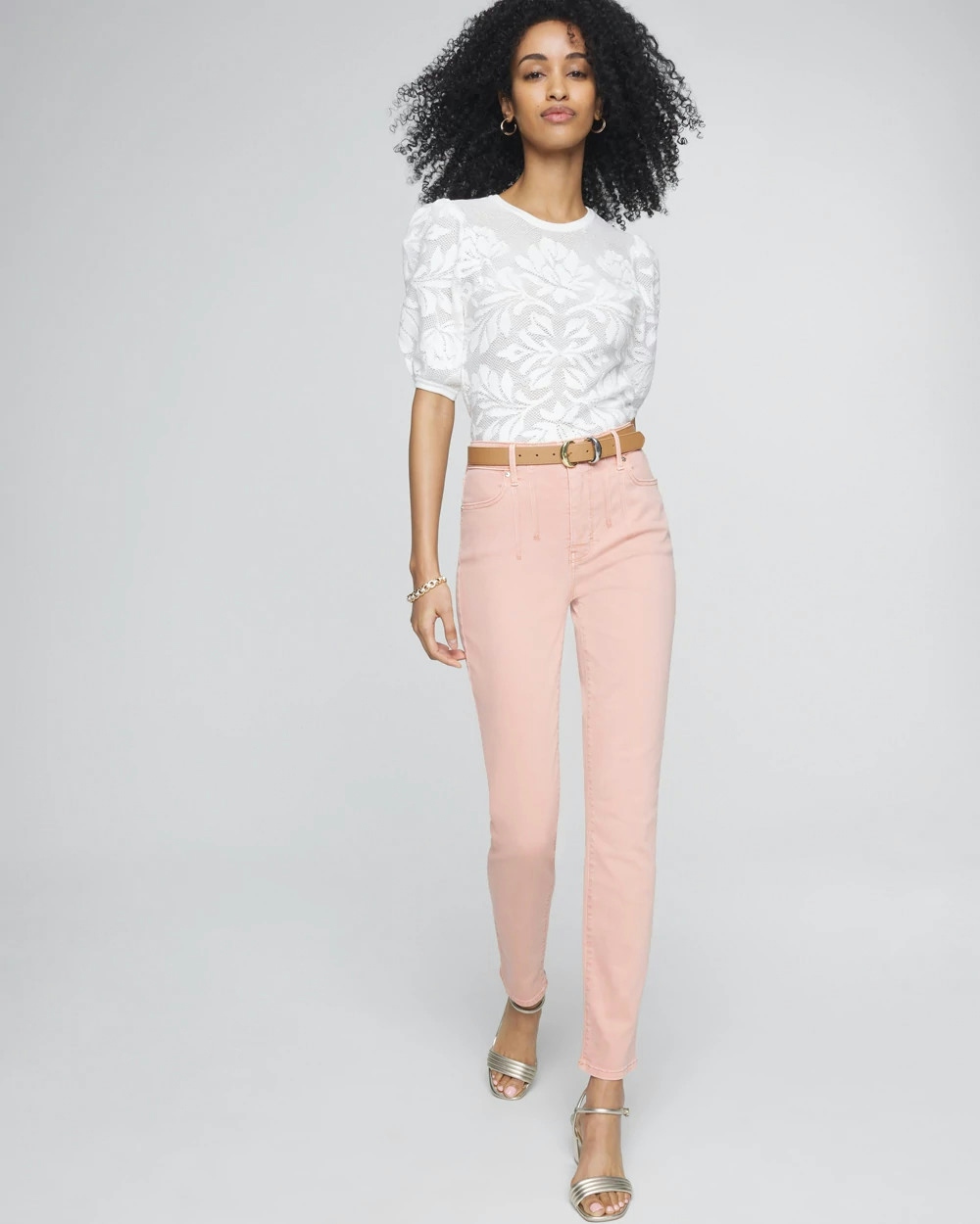 White House Black Market High-rise Front Seamed Slim Ankle Jeans In Peach Beige