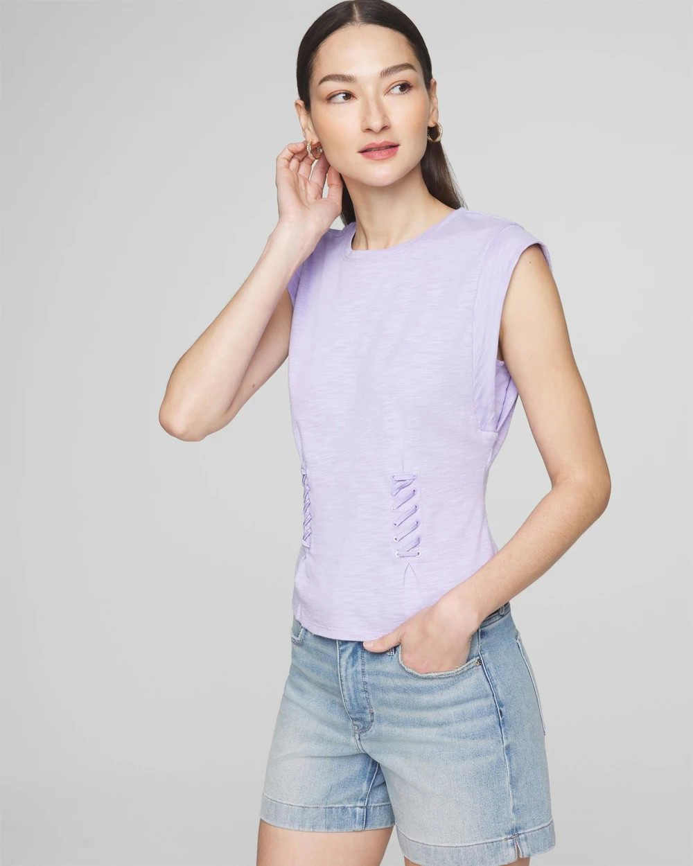 White House Black Market Lace-up Bodice T-shirt In Purple