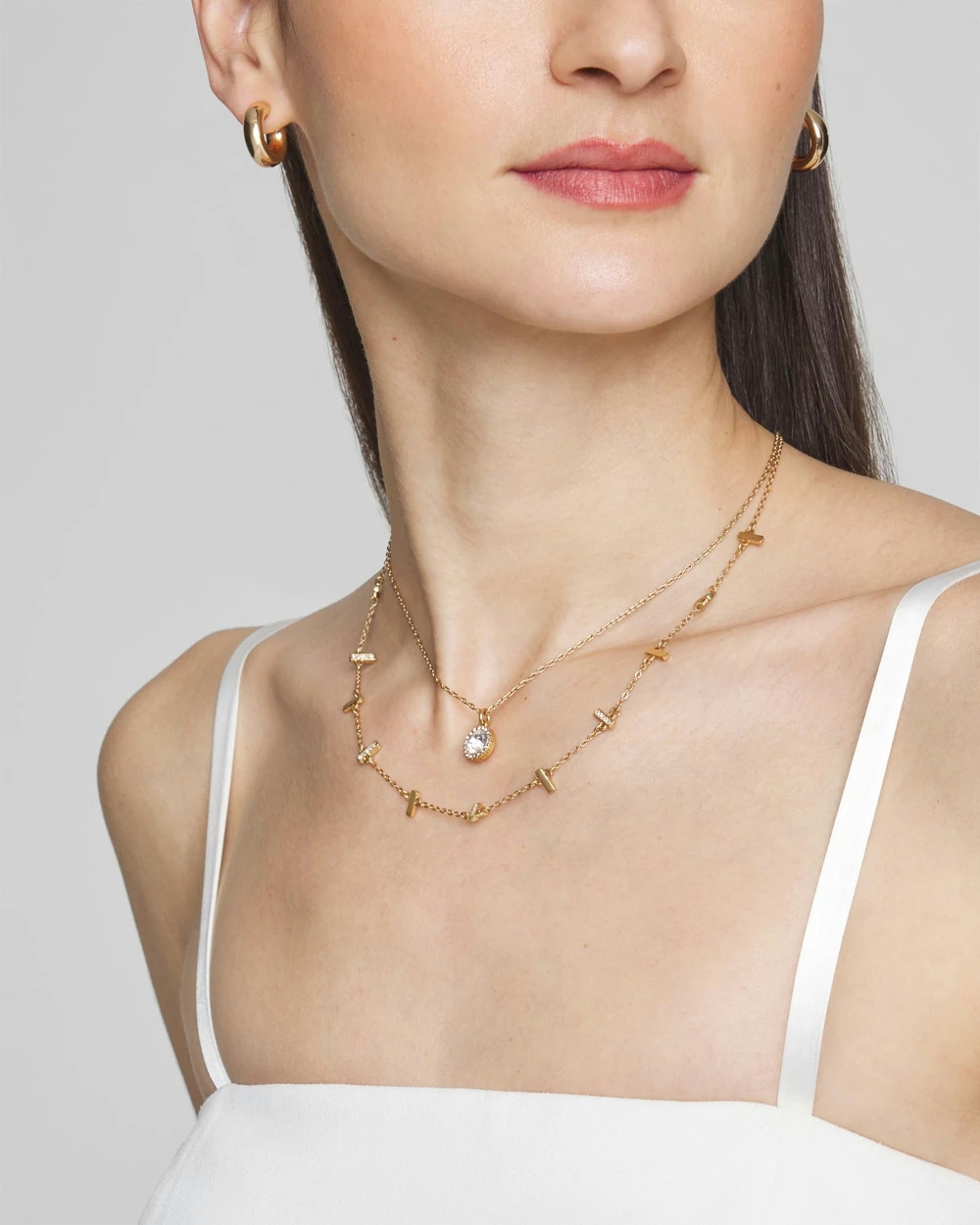 White House Black Market Gold Crystal Multi-bar Multi-strand Necklace |