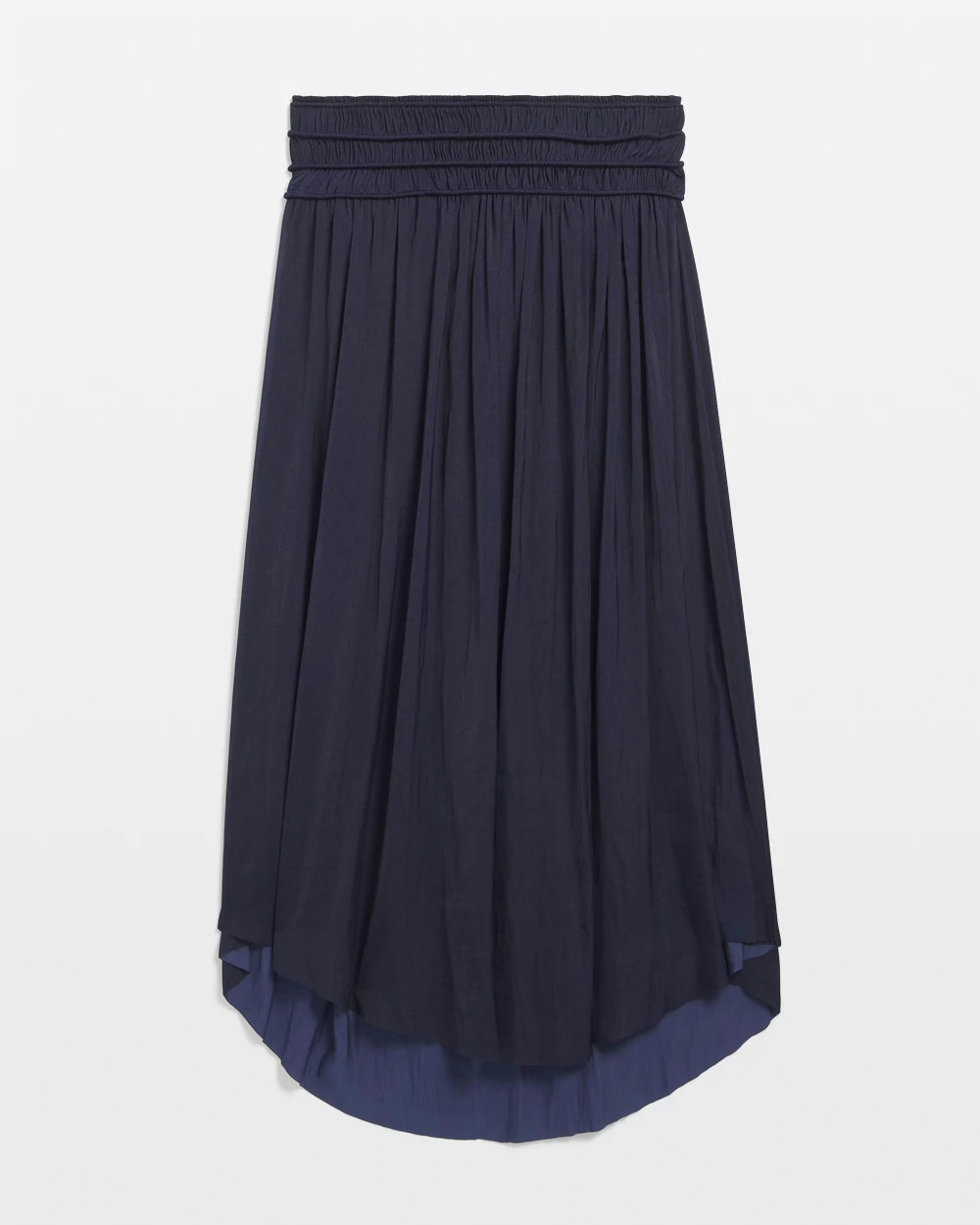 Shop White House Black Market Smocked Midi Skirt In Navy Blue