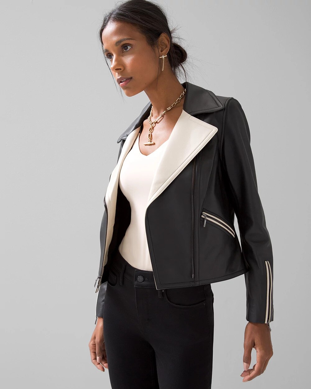 Cropped leather 2025 jacket petite