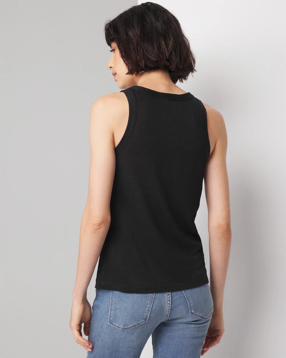 White House Black Market Linen Crewneck Tank In Black