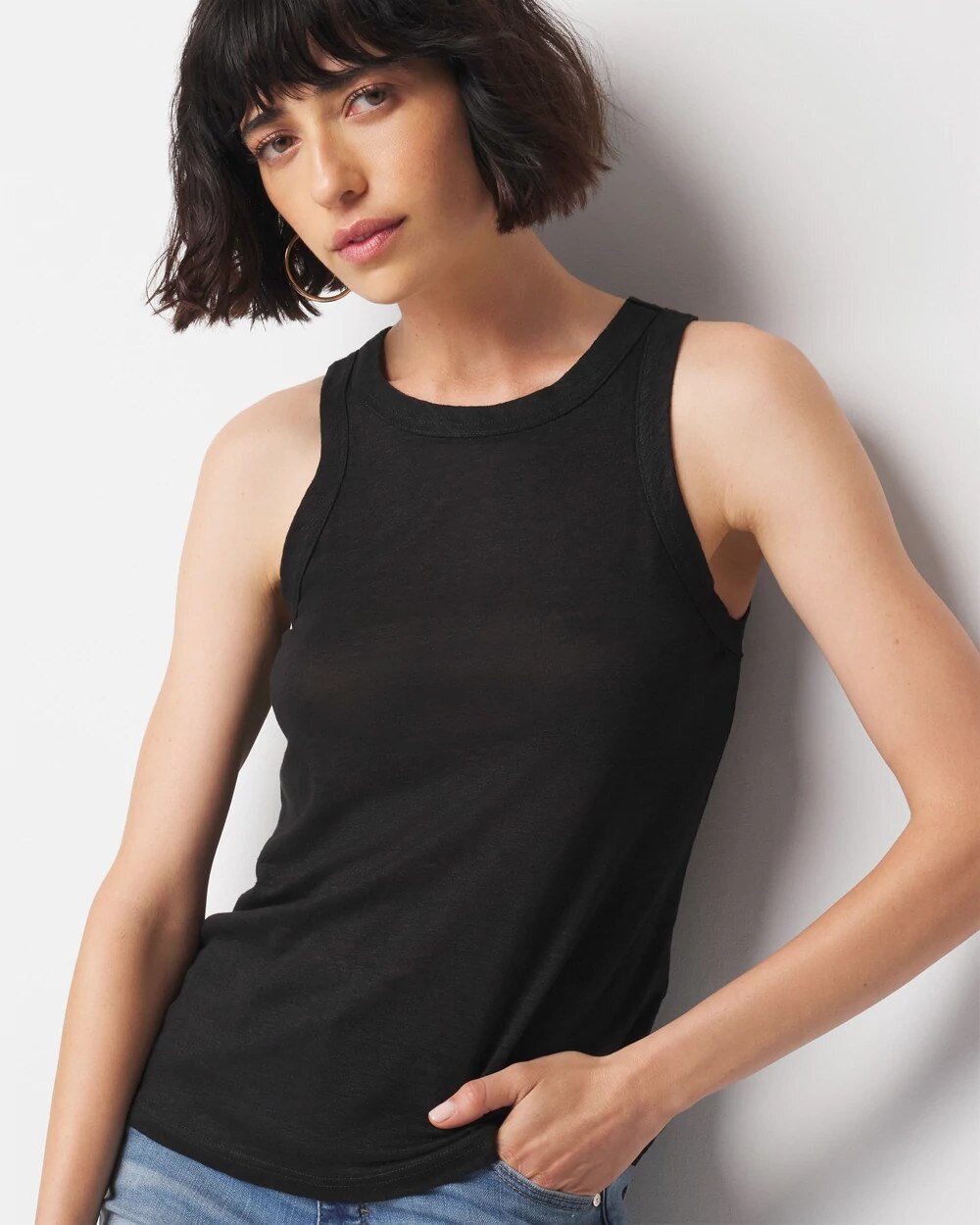 White House Black Market Linen Crewneck Tank In Black