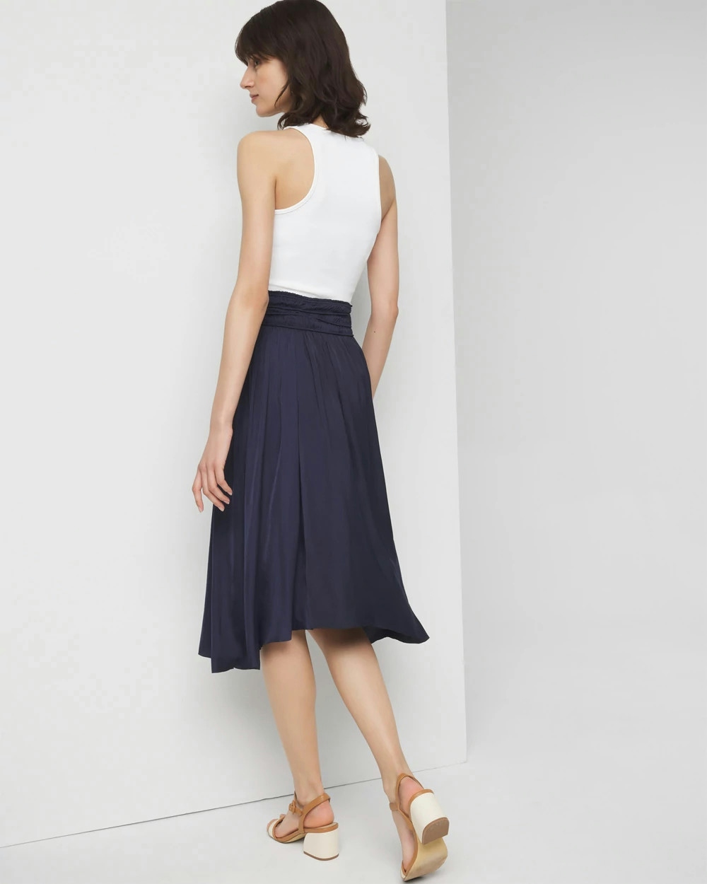 Shop White House Black Market Smocked Midi Skirt In Navy Blue