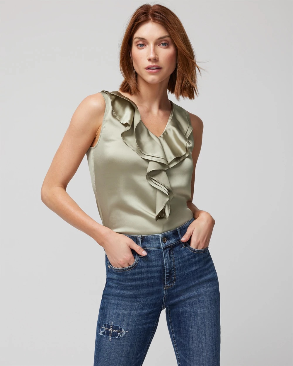 Satin Ruffle Front Shell | White House Black Market