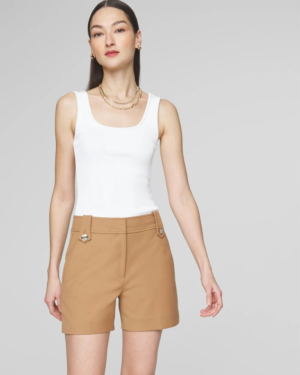 White House Black Market High-rise Lightweight Button Comfort Stretch Shorts In Brown