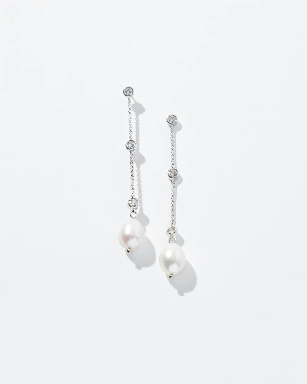 White House Black Market Silver Fresh Water Pearls Crystal Linear Earrings |