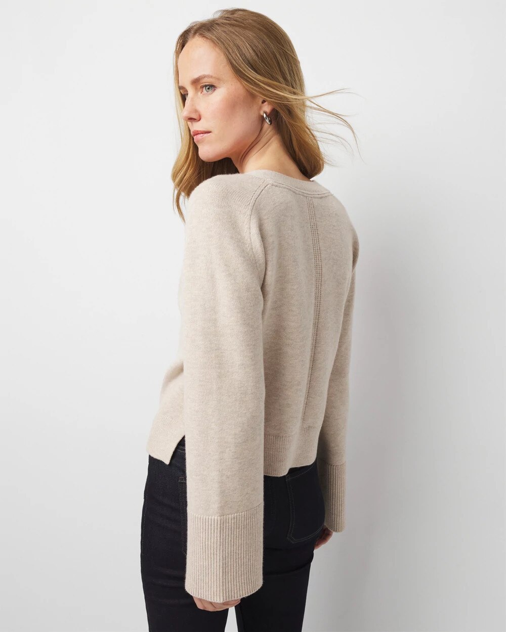 White House Black Market Bell Sleeve Cardigan Sweater In Frosted Toffee